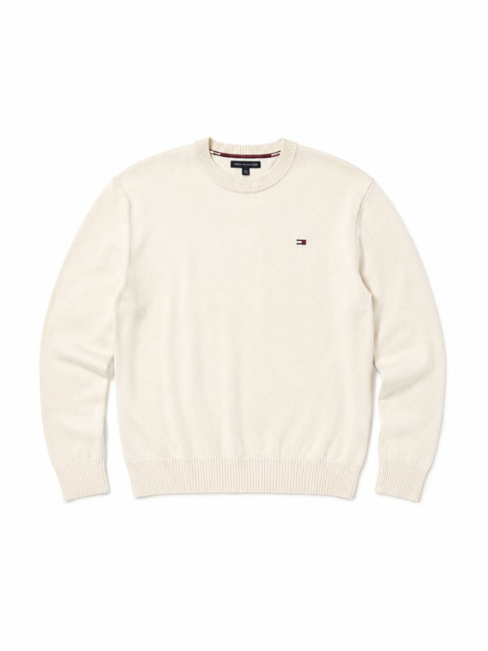 Tommy Hilfiger Crewneck Sweater Cotton Knit Pullover Men's Medium Cream